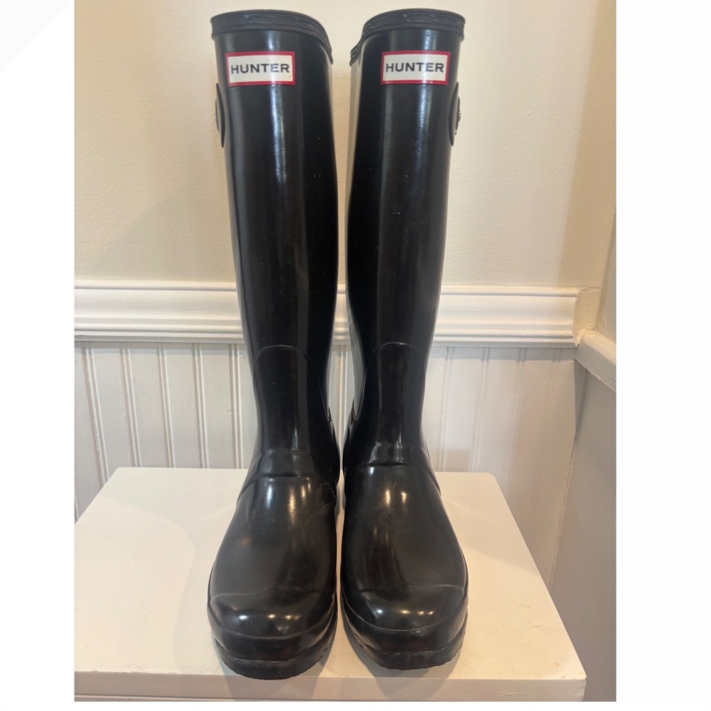 Hunter Original Tall Gloss Rain Boots Black W23616 US 7F/6M EU 38